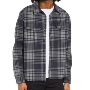 Vince Men's Plaid Cotton Blend Button Up Coastal Heather Gray Long Sleeve XL NWT